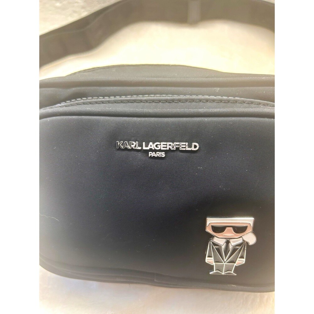 KARL LAGERFELD PARIS Black Nylon Crossbody Bag Zip Karl Logo Adjustable Strap